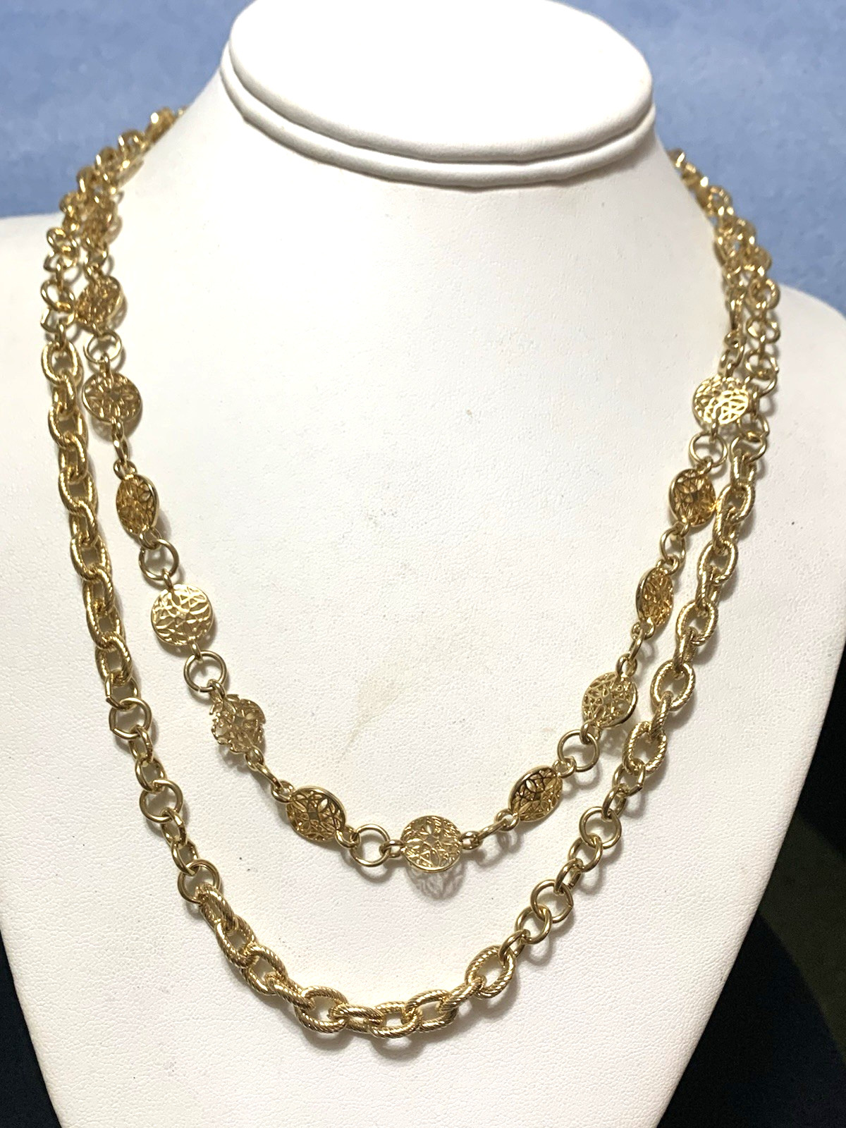 *ESTATE JEWELRY* VTG.MONET DOUBLE STRAND VICTORIAN LINK NECKLACE-18K PLATED-NWOT
