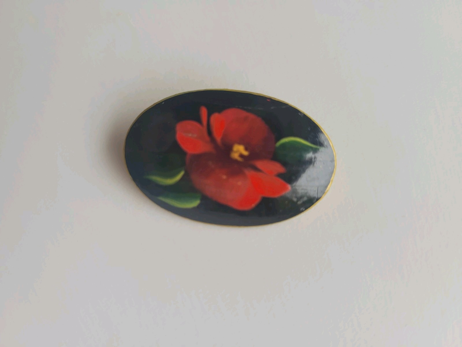 Hand-painted Laquer Brooch Lapel Pin Red Poppy Flower For Remembrance Signed