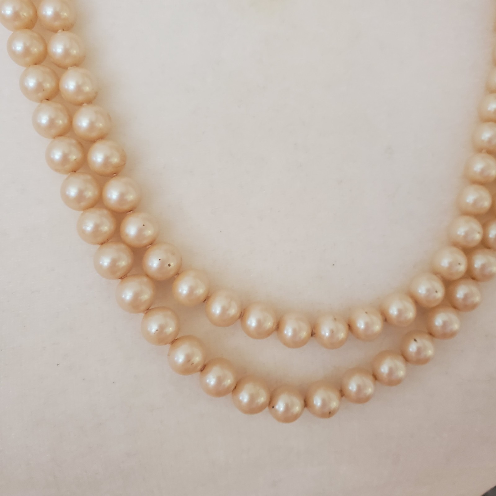 Cameo Dbl Pearl Strand Necklace 27″ Insert Clasp Carved Filigree Hand Knotted