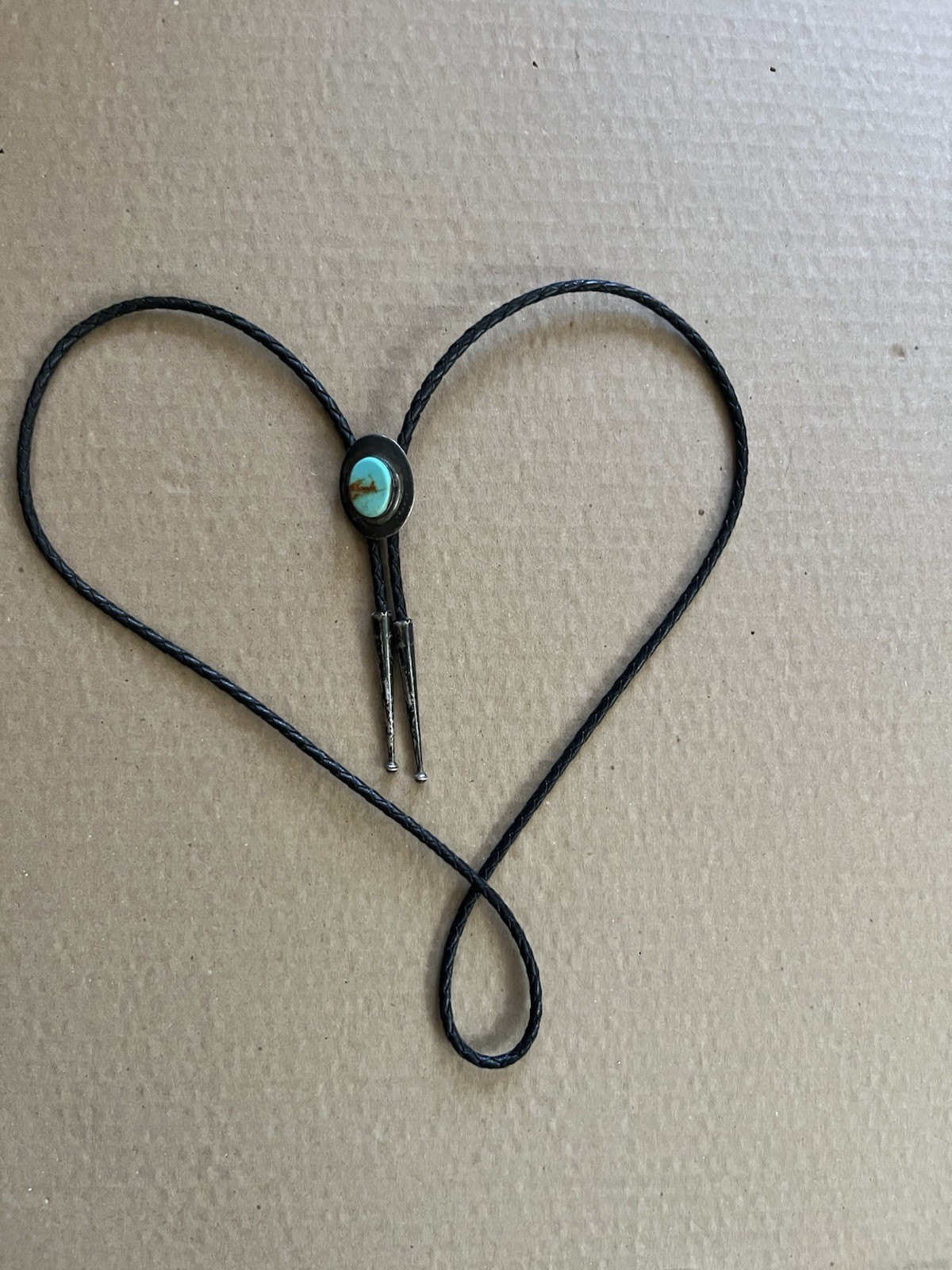 Ben Chavez Natural Turquoise Sterling Silver Bolo Tie Vintage Navajo