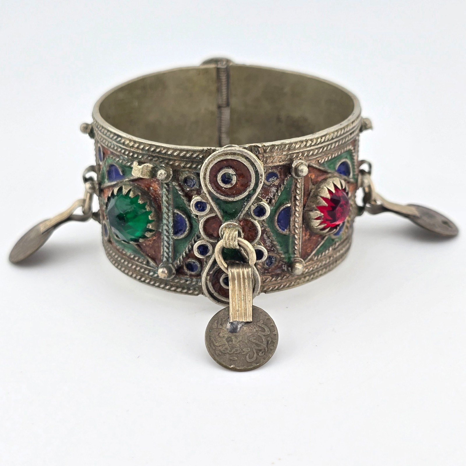 Vintage Berber Moroccan Style Enamel Cuff Bracelet Ethnic Tribal Coin Bangle