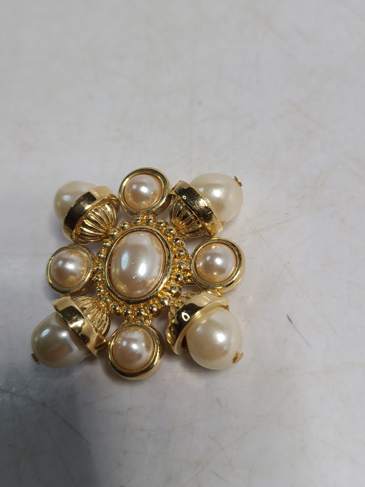 Vintage Signed 1 1/2 Inch St. John Pearl Maltese Cross Brooch
