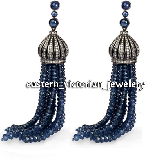 3.75Ctw Rose cut Diamond Sapphire Silver Vintage Stunning Tassel Earring Jewelry