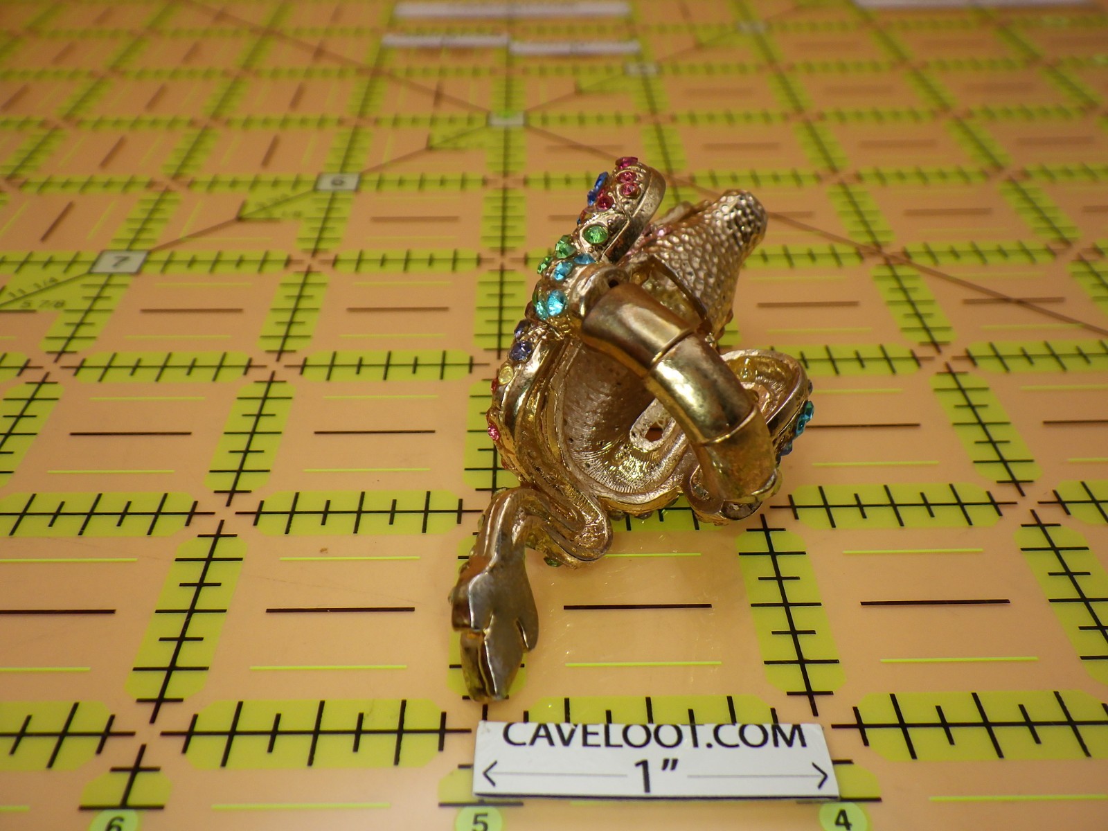 Sparkly Dragon Ring Multi-Color Rhinestones Gold Tone Stretch Band US 8-15