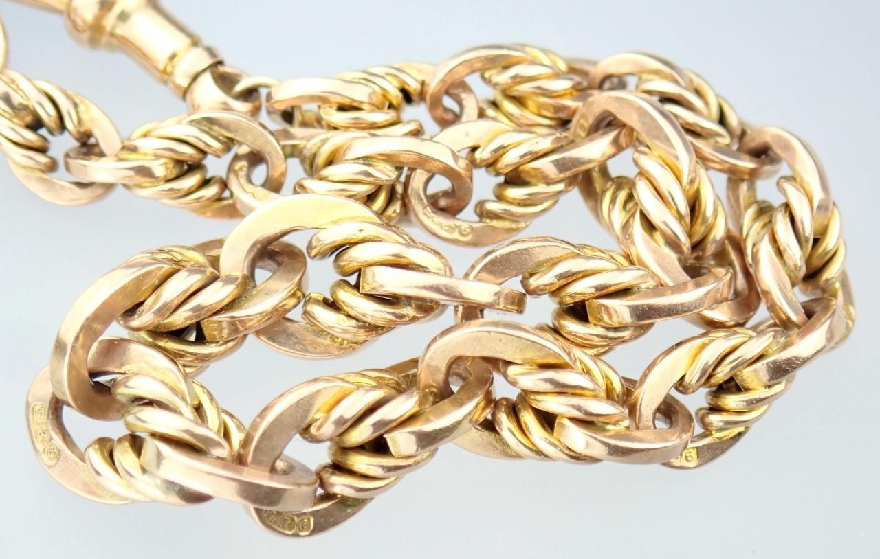 Pretty Antique Art Deco Solid 9K Rose Gold Belcher Chain Bracelet Dog Clip 21.6g