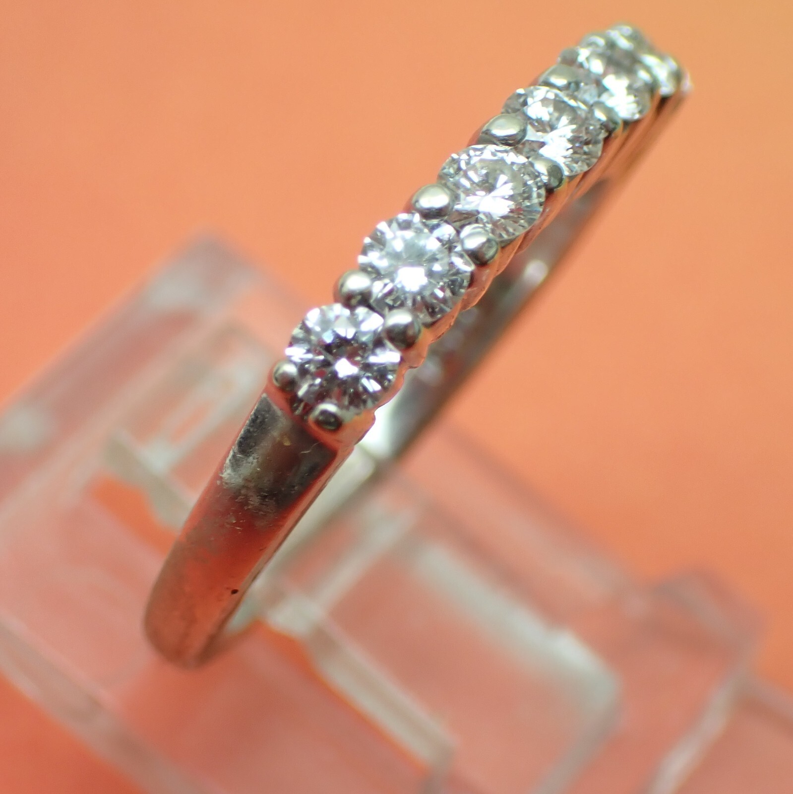 7 Diamond Wedding Band 14K White Gold Ring 0.35ct Full Cut Stones Size 5 2.5g