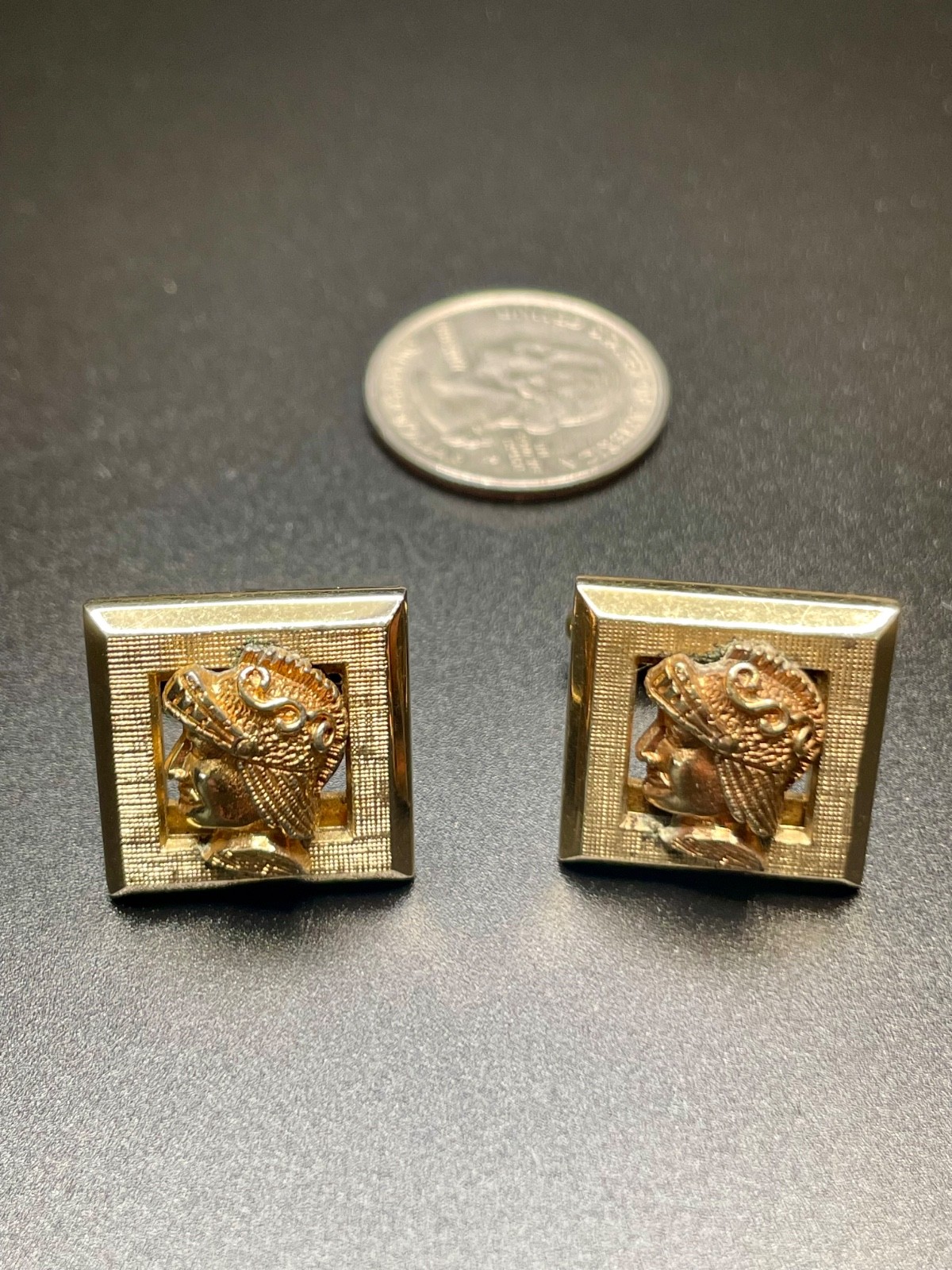 Vintage Classical Profile Cufflinks Gold Tone Greek Roman MCM