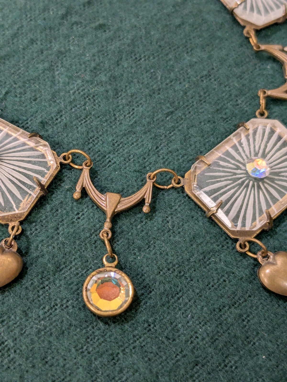 Vtg. Glass Works Studio Hearts & Panels Necklace 19″