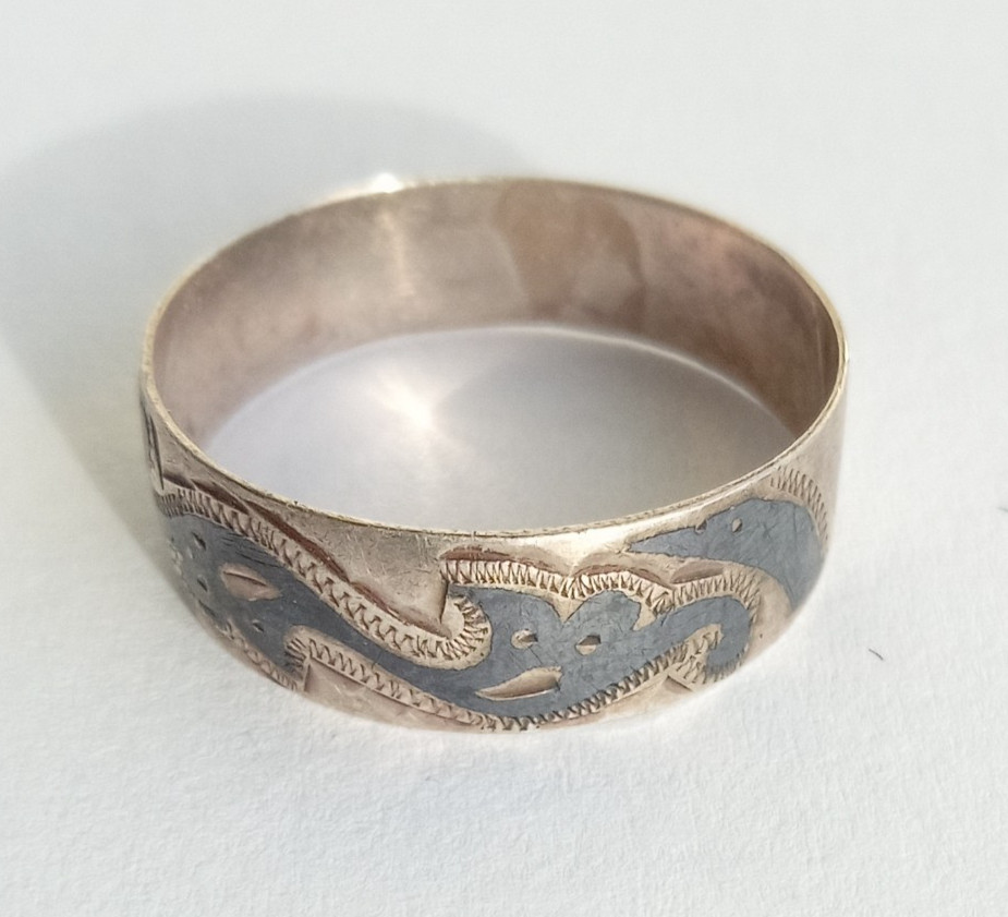 Vintage Ring with niello Silver 875 test USSR times Women’s Jewelry size 10.25