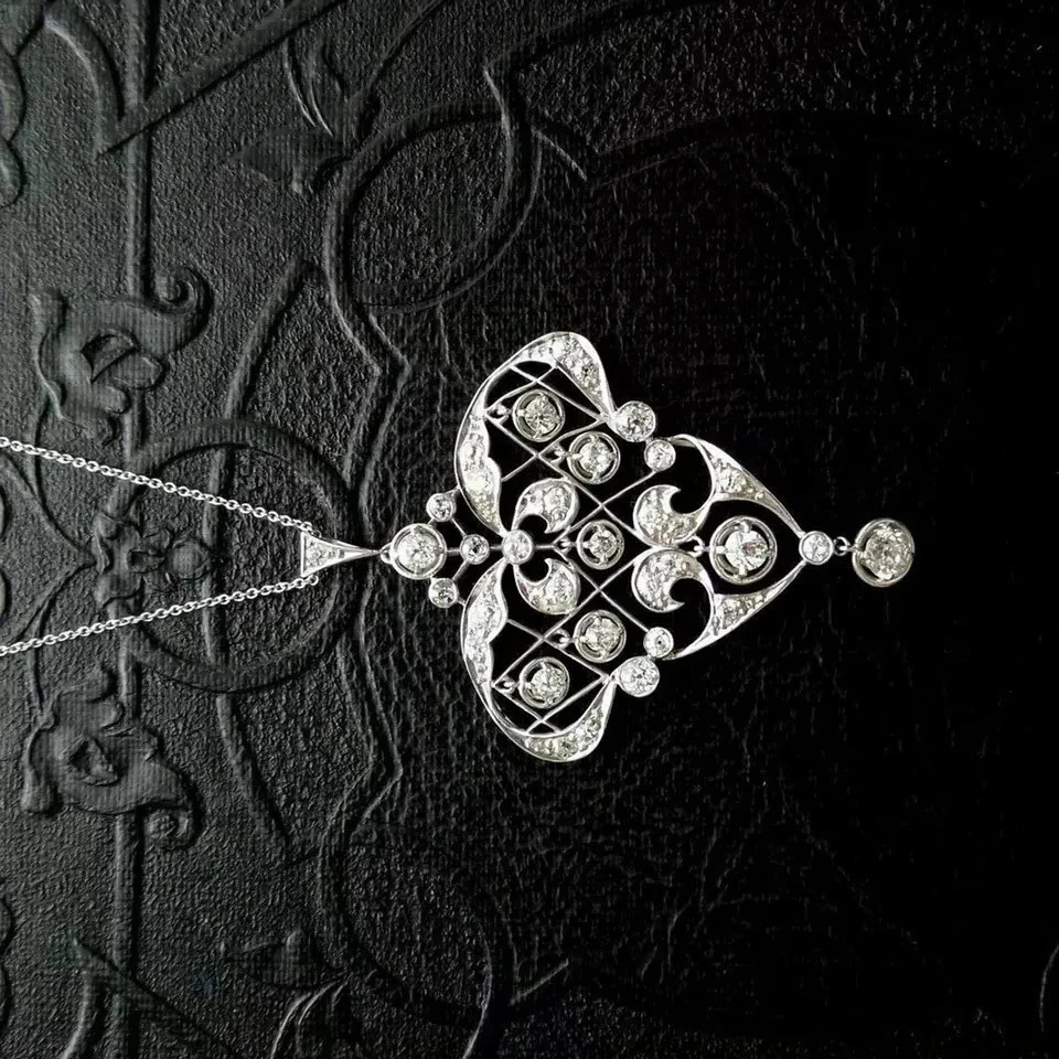 Art Deco Style Round Lab Created Diamond Wedding 14K White Gold Finish Pendant