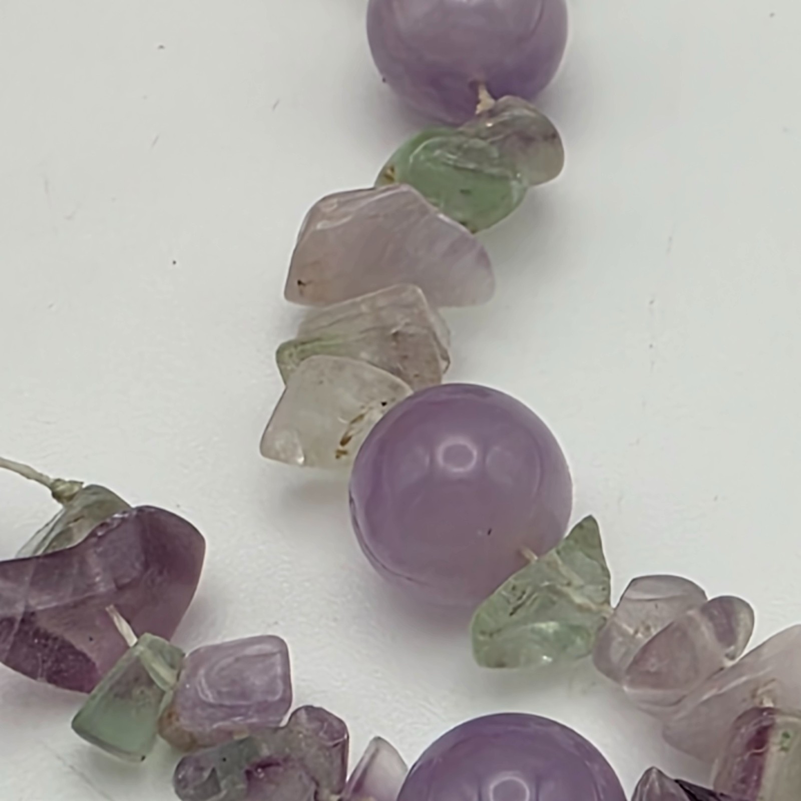 Sterling Amethyst Bead Necklace Clear Quartz Green Amethyst Chips 20″ Vintage