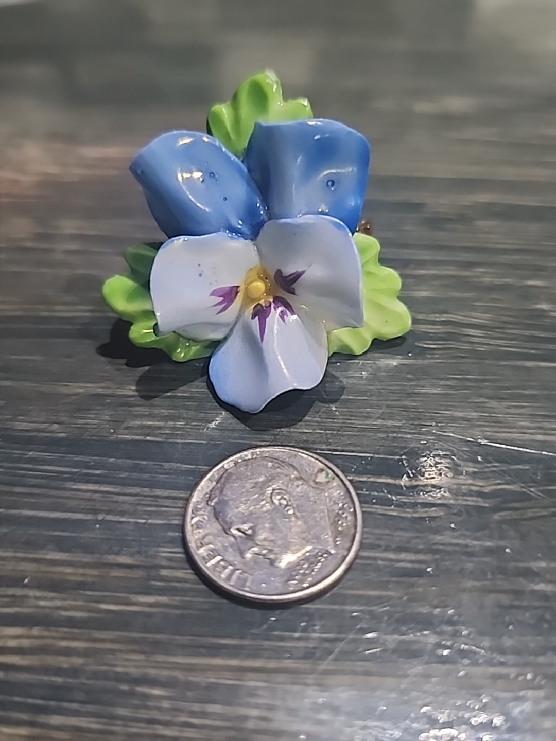 Royal Adderley Bone China Floral Blue Violet Pansey Brooch/Pin Made In England