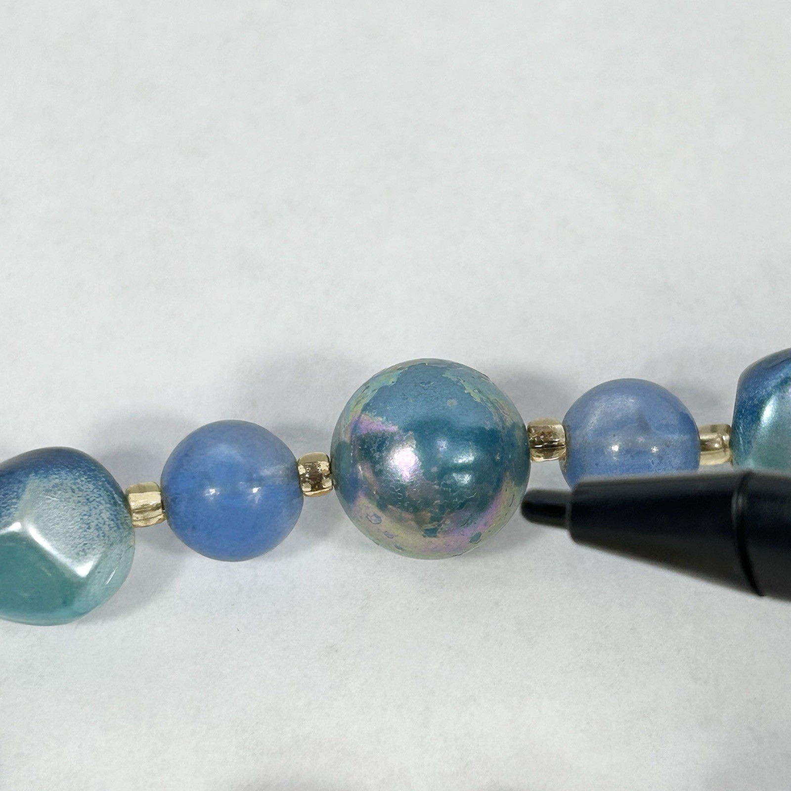 Vintage JAPAN Double Strand Blue Bead Necklace 17.5” Faux Pearl Acrylic Glass