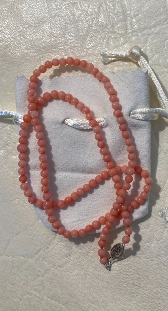 Dainty Angelskin Coral Necklace, 3mm, 17.5″, Sterling Clasp