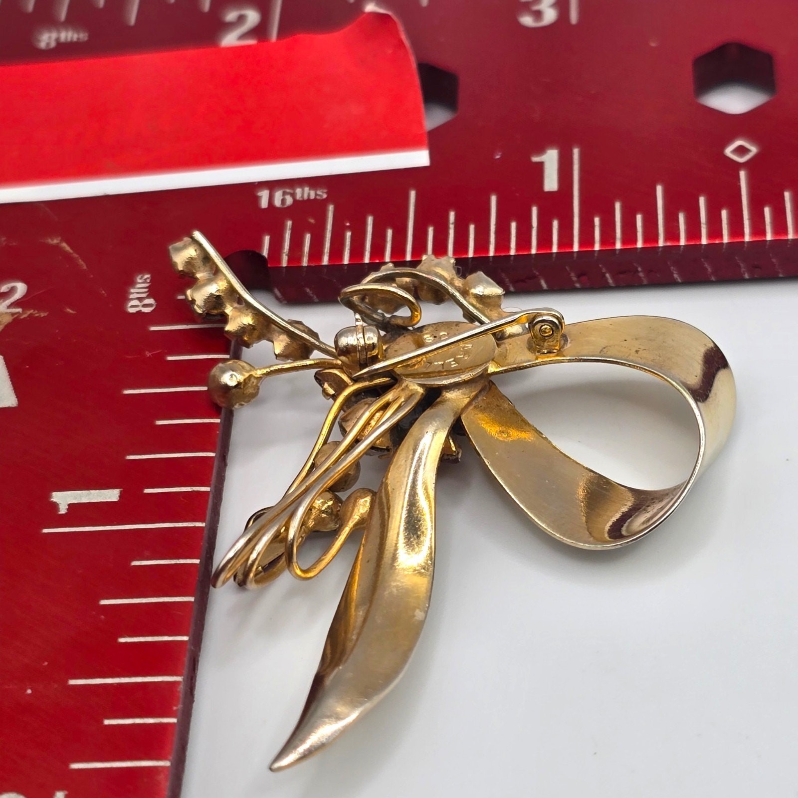 Brooch Vintage Floral Spray Signed Scitarelli 50s Gold Filled MCM Small Pin