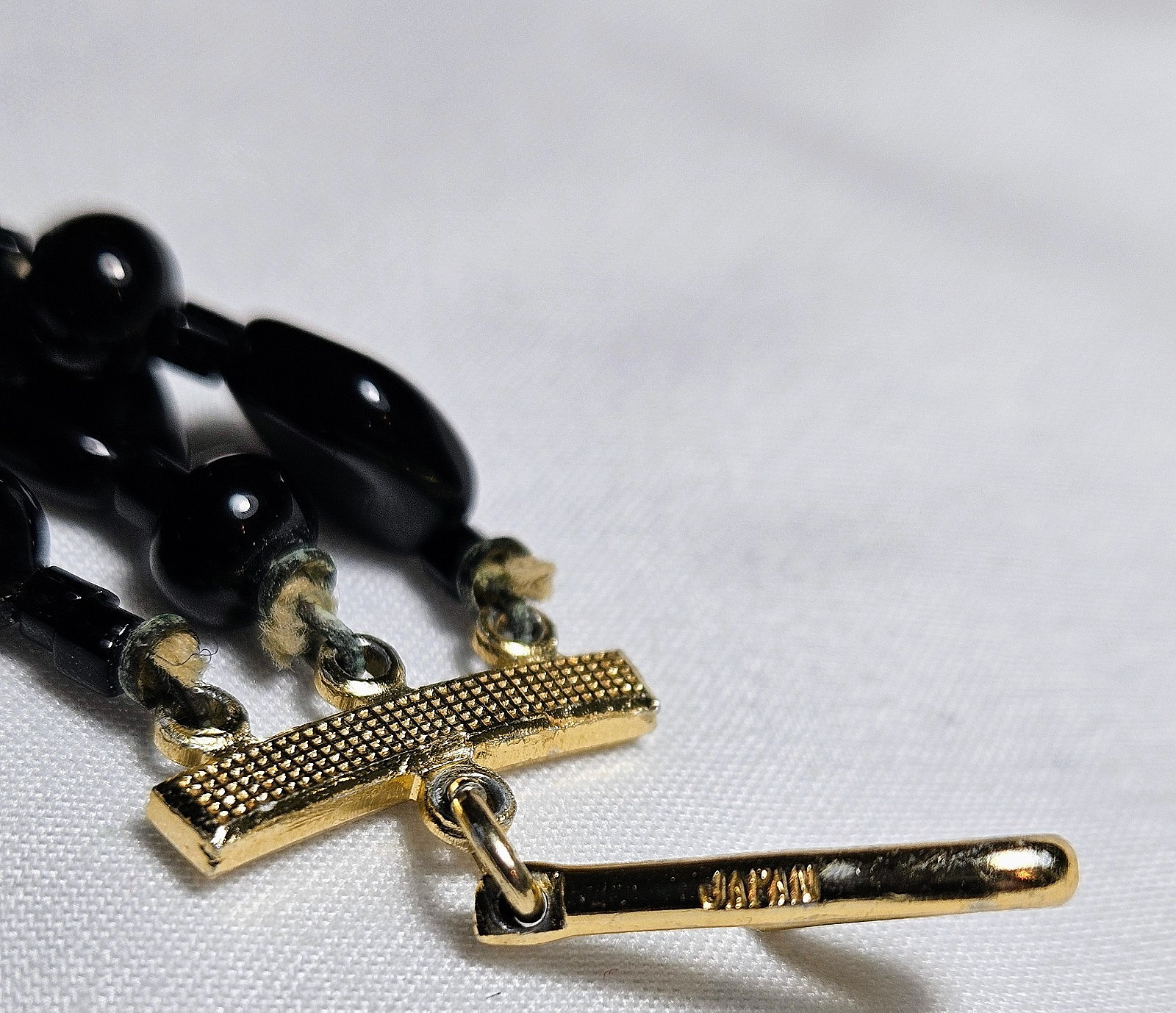 Japan Retro Vintage Necklace Black 3 Strand Glass Beads Metal Hook Clasp