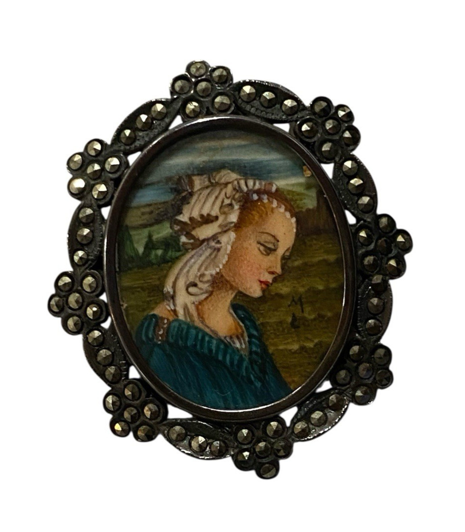 Vintage Lippi Art 800 Silver & Marcasite Brooch and/or Pendant Portrait Signed