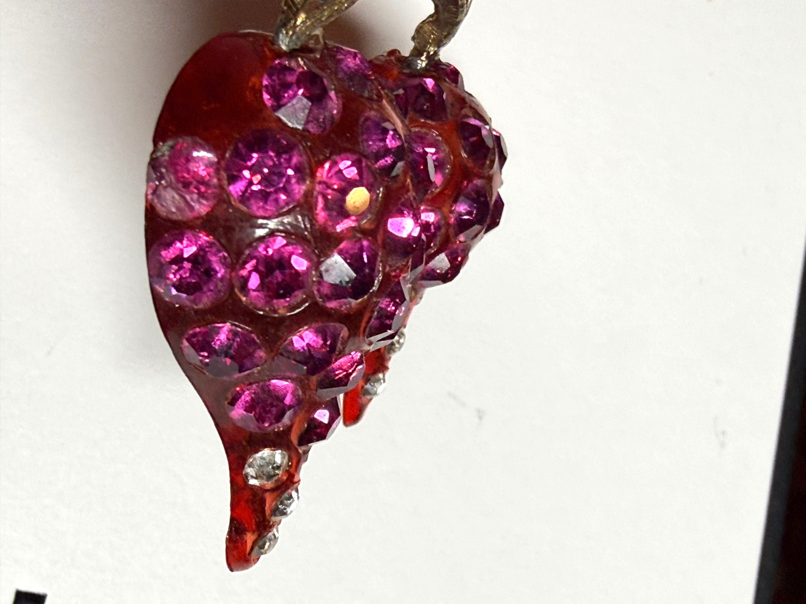 Vintage Forbidden Fruit radish brooch RARE lucite hot pink rhinestones enameled