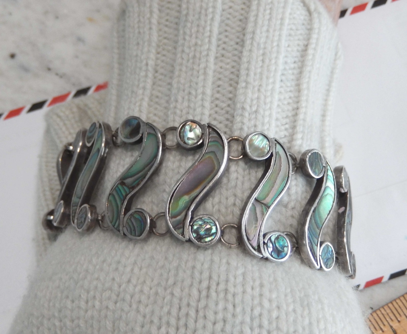 Deco Taxco 980 Silver Bracelet w/ Abalone 98% Silver