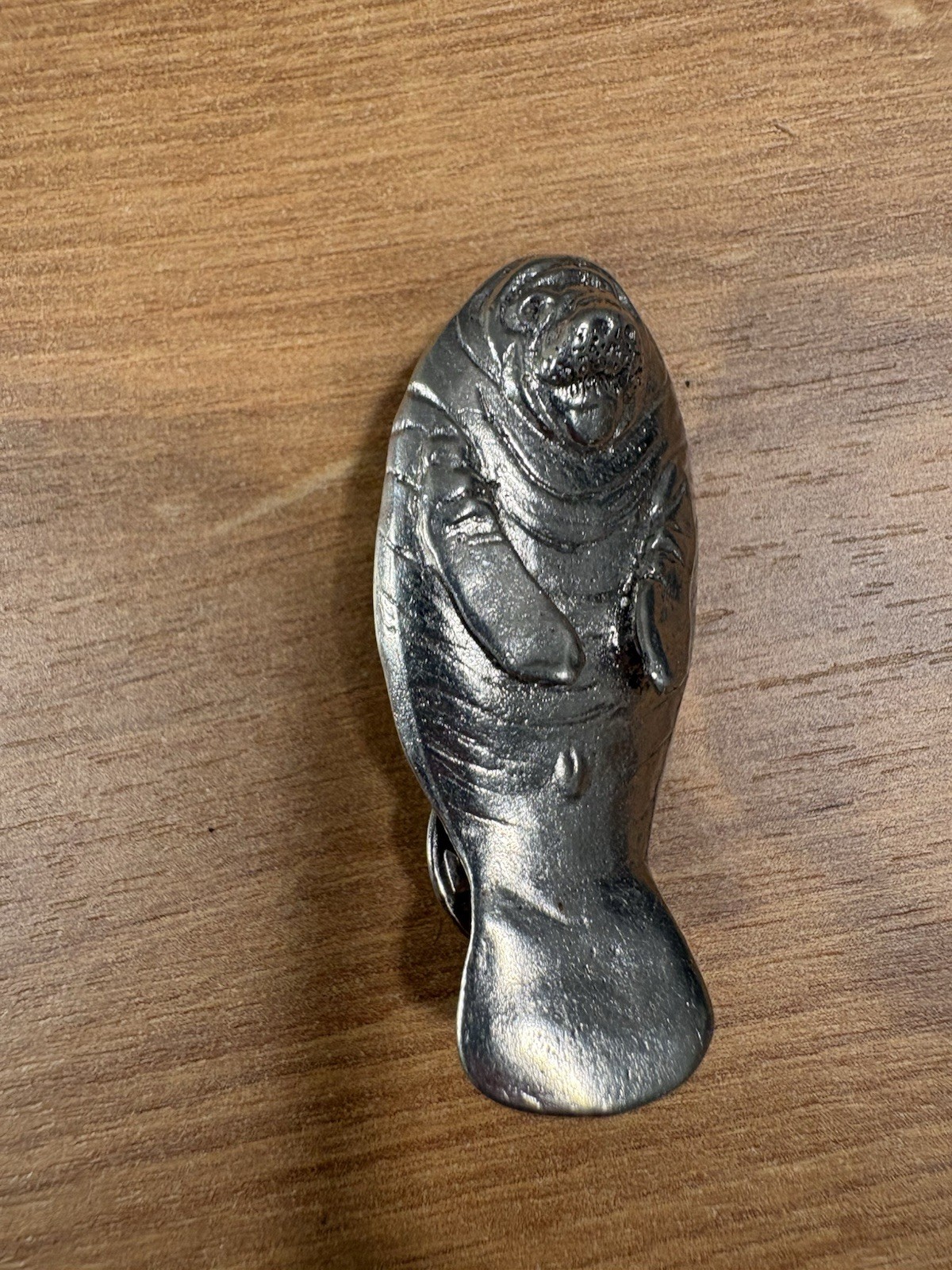 Vintage Pewter Walrus Manatee Lapel Pin Funny Sea Cow Animal Brooch Tie Tack