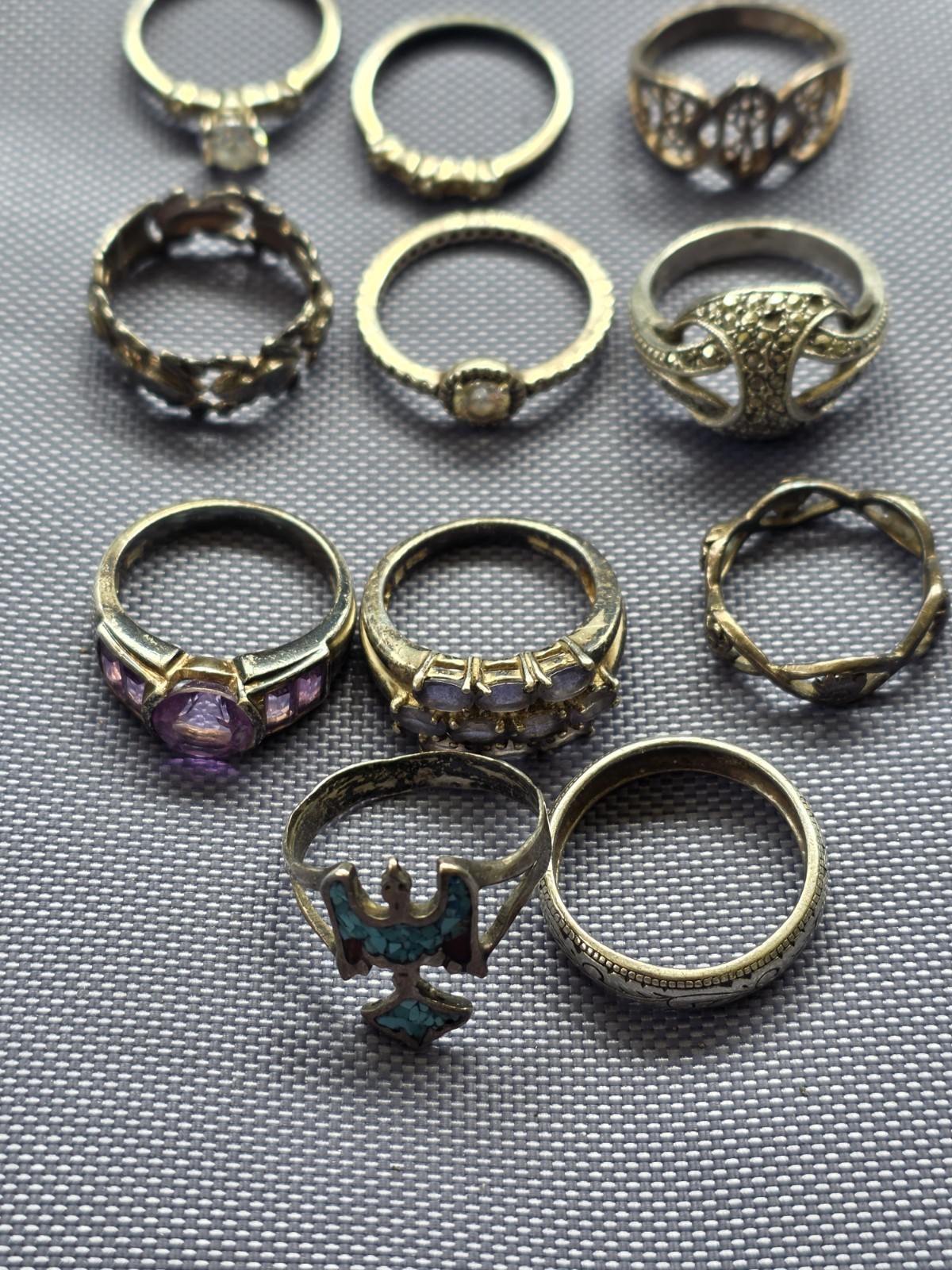 Vintage Sterling Silver Ring Lot Of 11 Different Sizes Pre Owned Condition SH