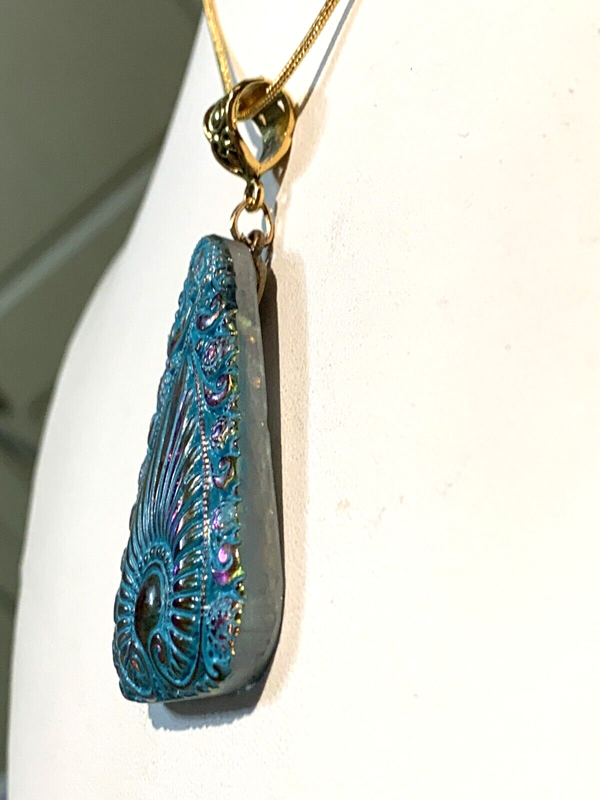 LAST ONES* VTG.EGYPT REVIVAL IRIDESCENT BLUE/VIOLET CZECH GLASS NECKLACE.g.verdi