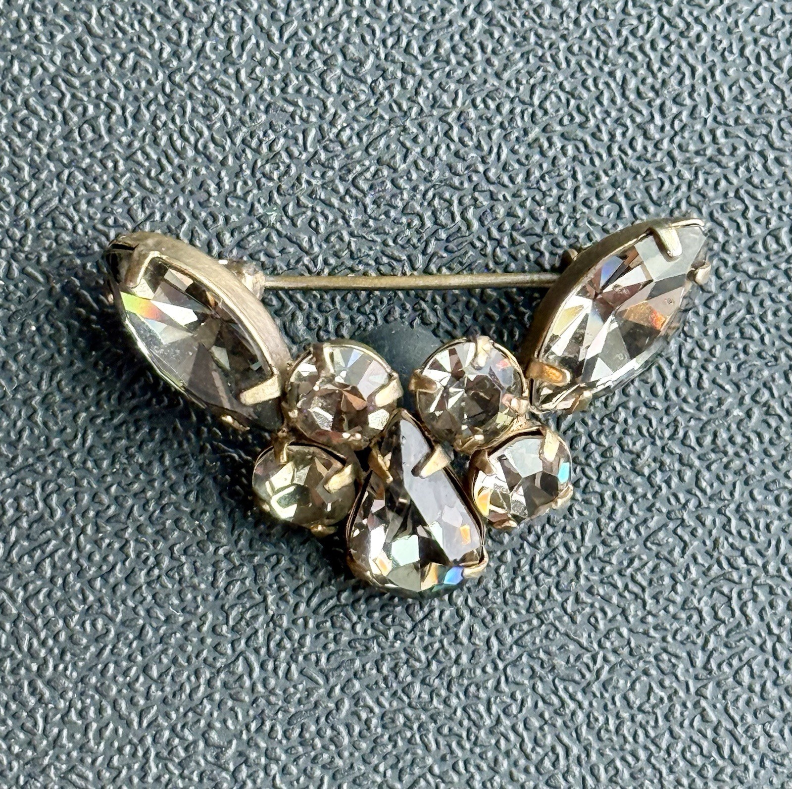 Vintage Designer Jewelry Lot Smoky Grey Rhinestone Necklace Brooch Earrings. A