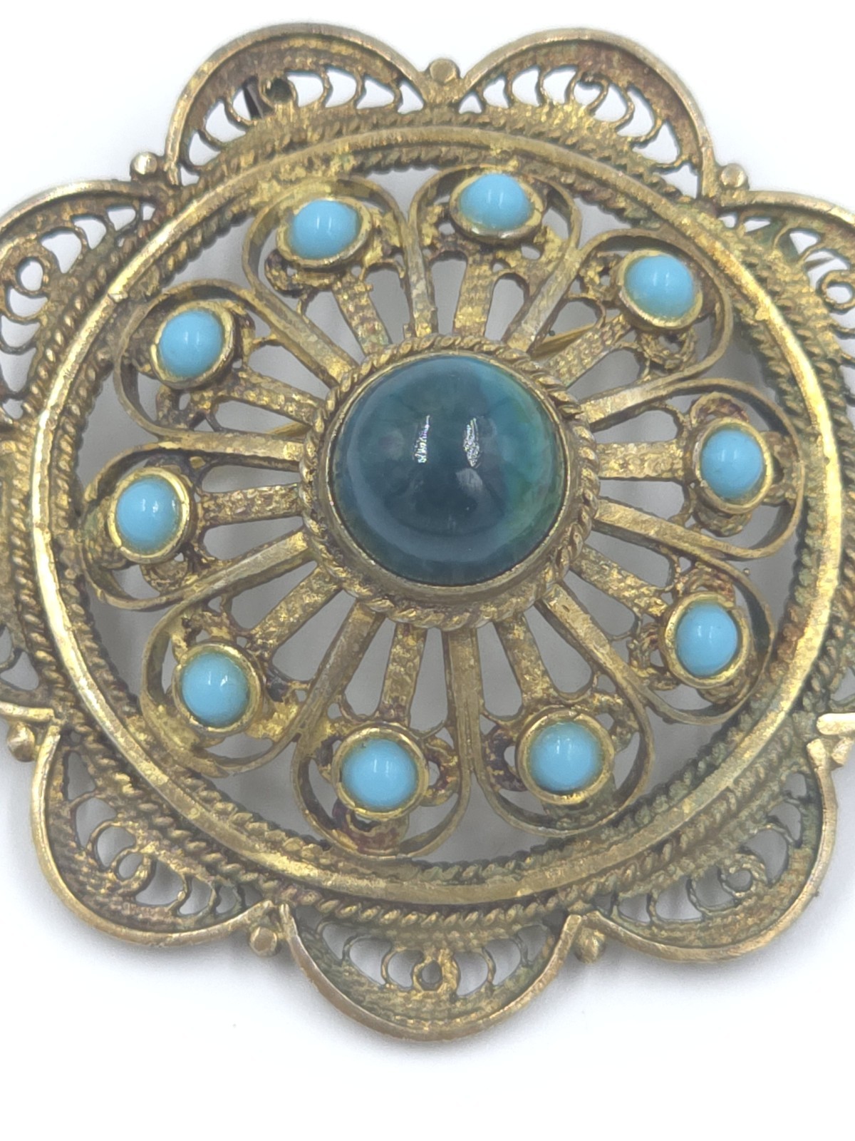 Vintage Eilat & Turquoise STERLING SILVER Filigree Cannetille BROOCH/PENDANT