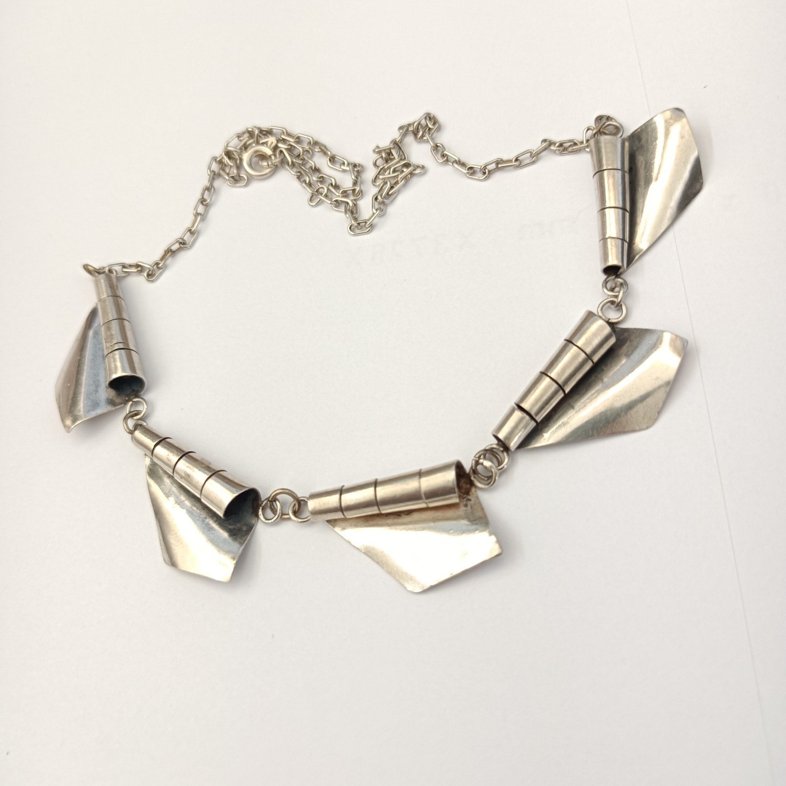 Modernist Silver Necklace Sculptural Artisan Bib Statement Abstract Handmade VTG