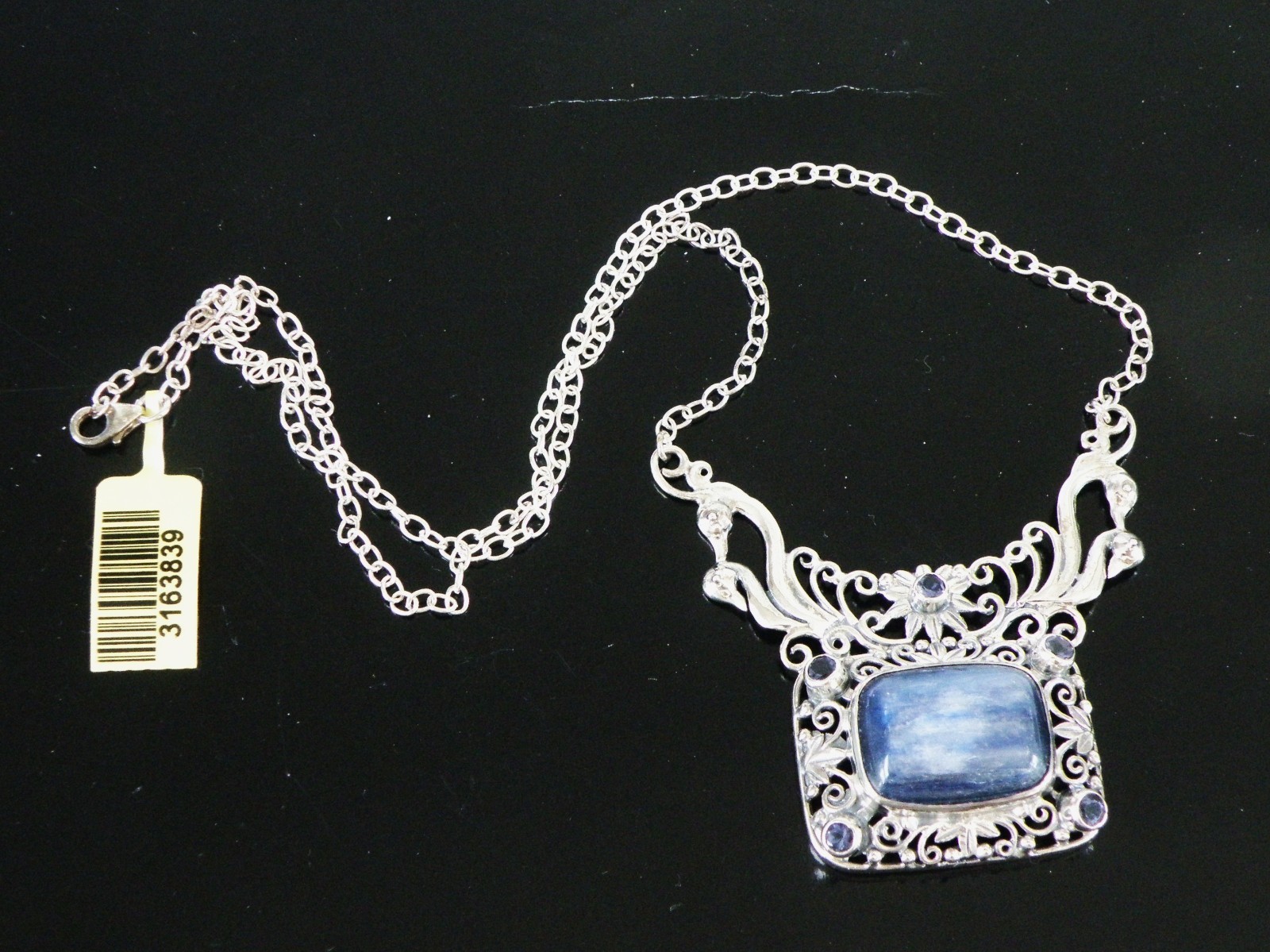 Sterling Silver 925 Natural Kyanite Iolite Art Nouveau Style Necklace 18″