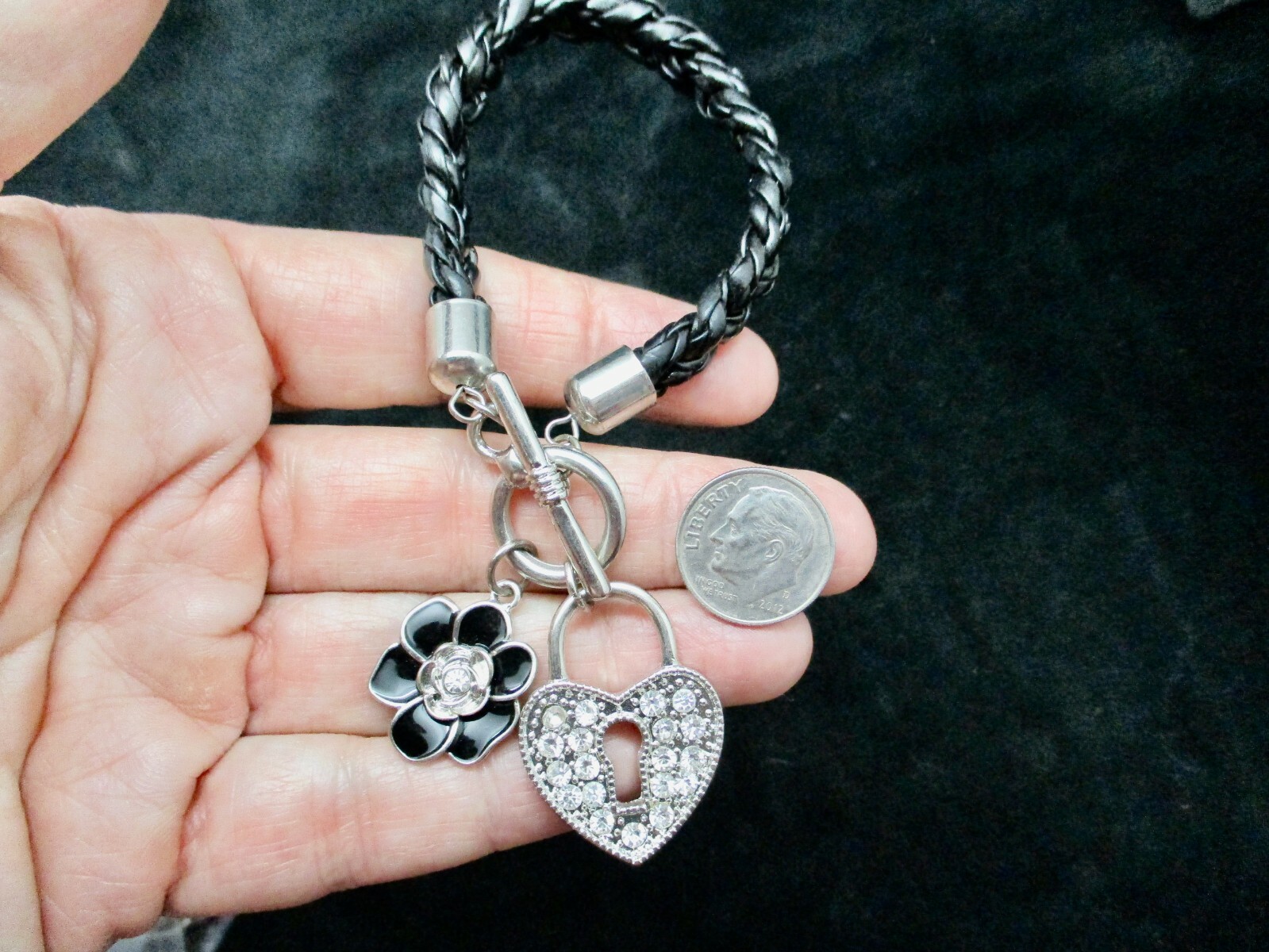 Vintage Leather Cord Bracelet w/ Toggle Clasp and Charms
