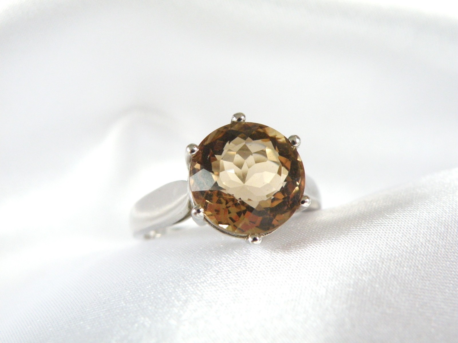 Vintage Sterling Silver 925 Natural Golden Beryl Solitaire Cocktail Ring Size 11