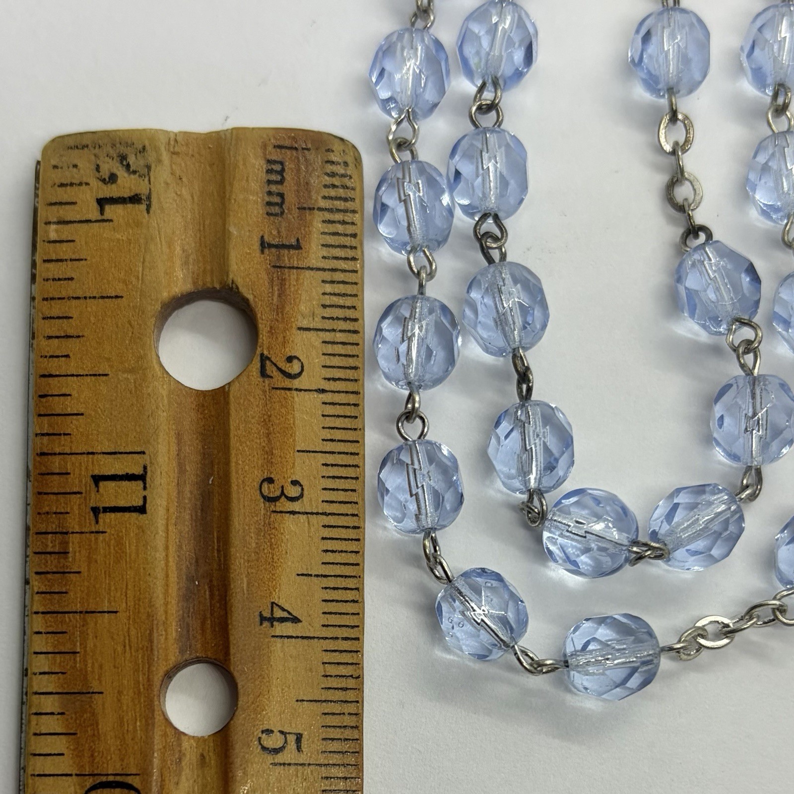 Vtg Religious Catholic Blue Glass Lourdes Cross Rosary Bead Necklace Holy Water