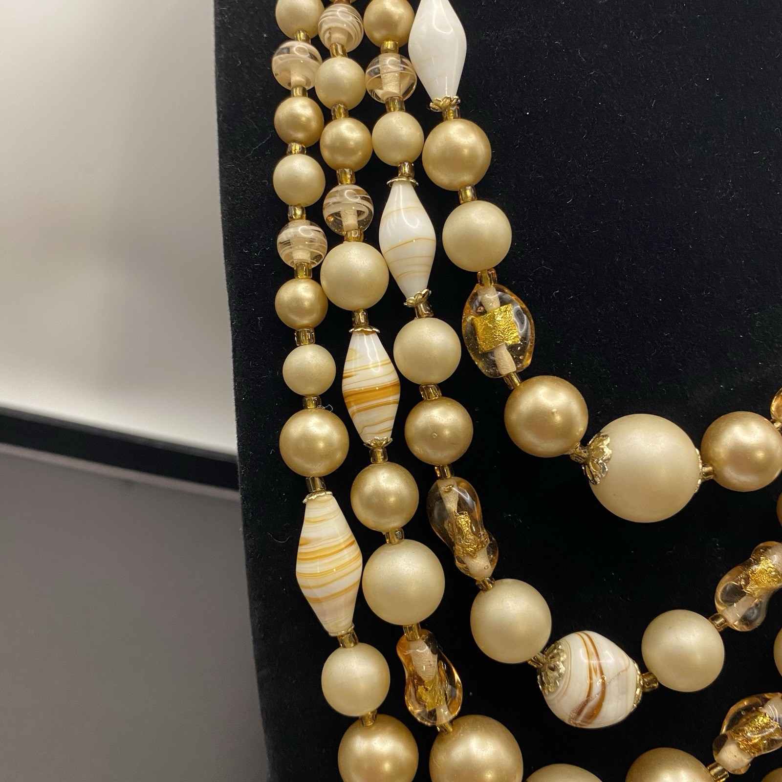 Stunning Vintage Multi-Strand Gold and Cream Beads with Art Glass