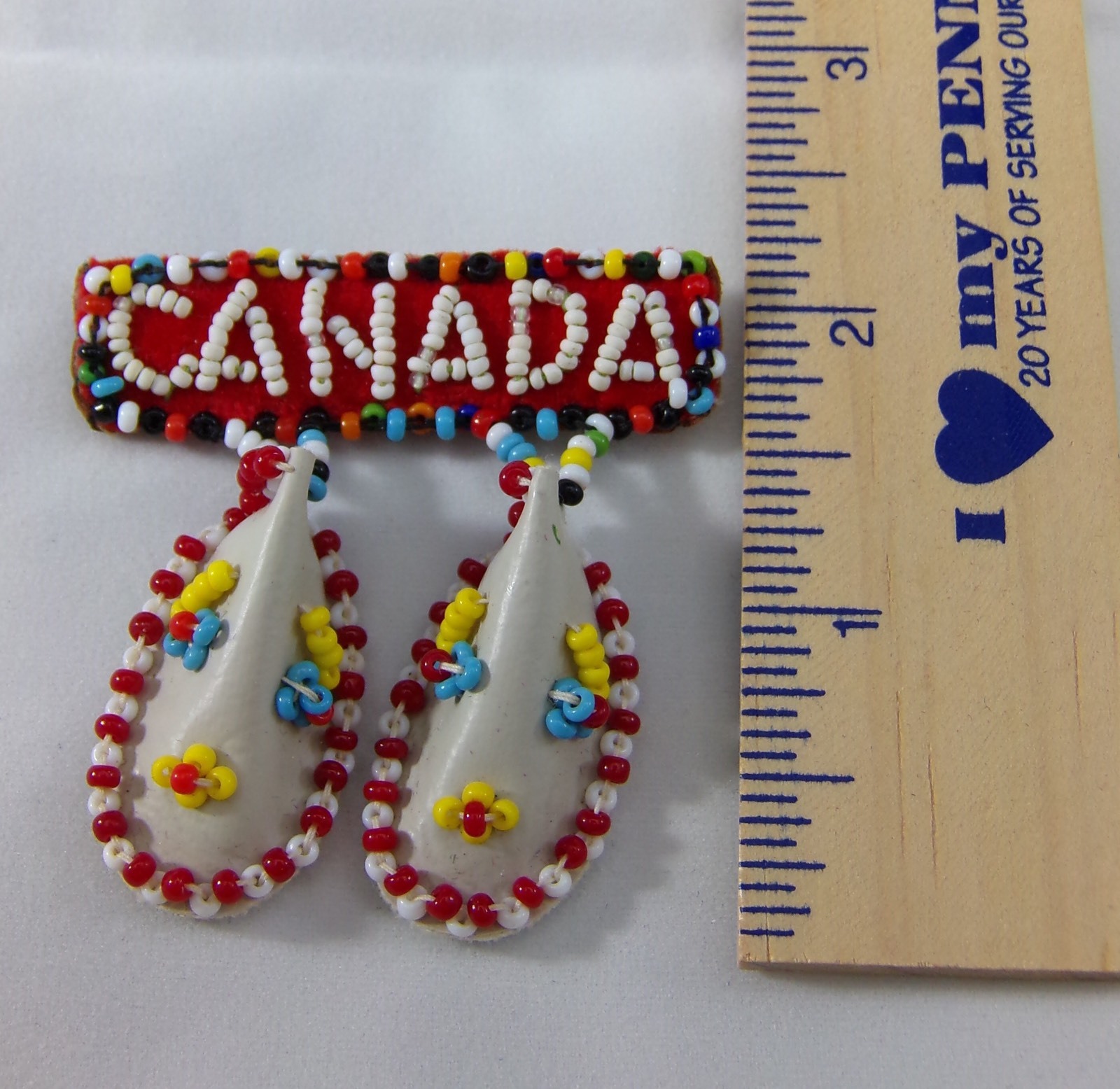 Canada Beaded Moccasins Brooch Pin Red Yellow Souvenir Collectible