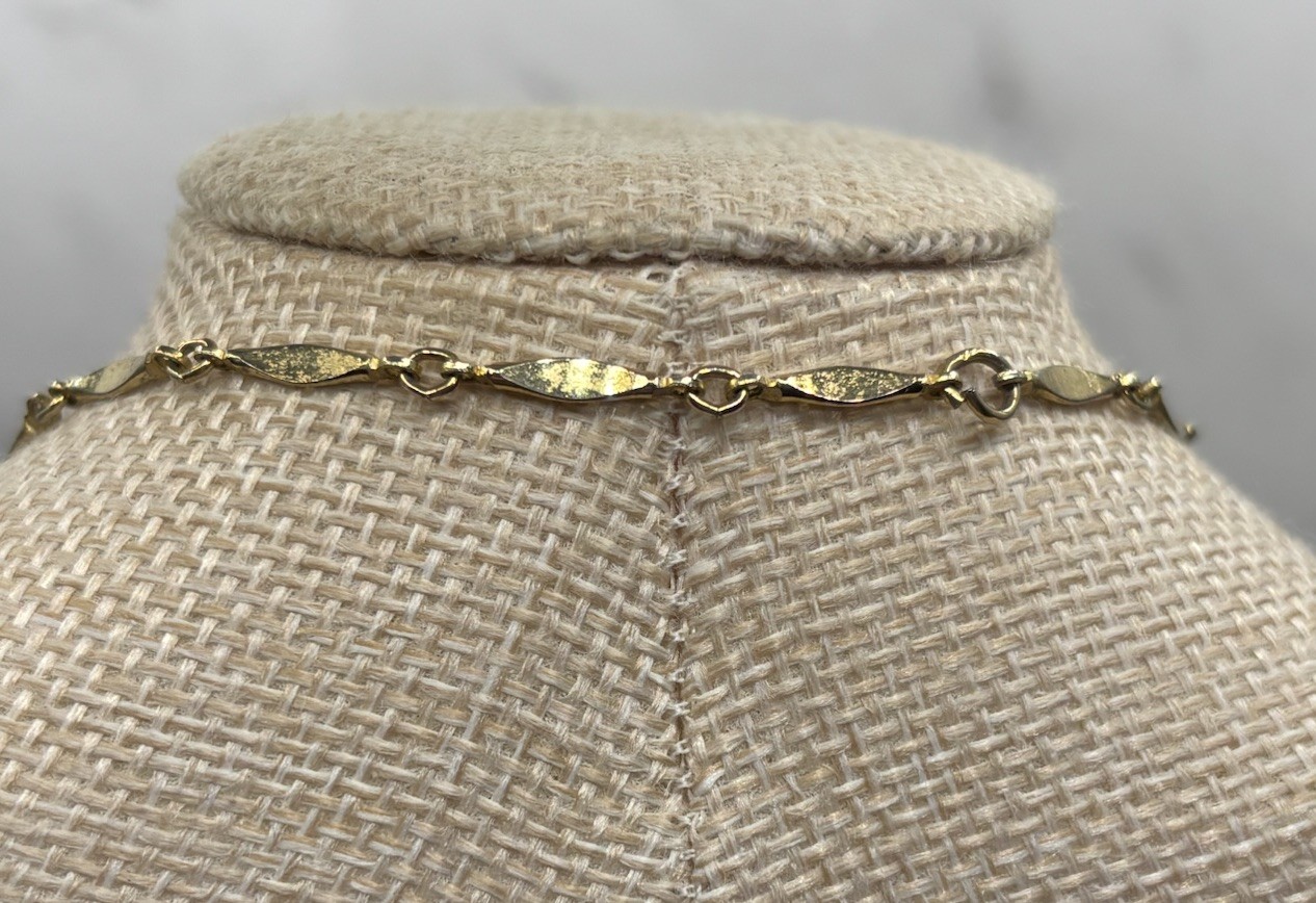 Vintage Bezel Set Green Crystal Station Necklace Bar Link Chain 23”