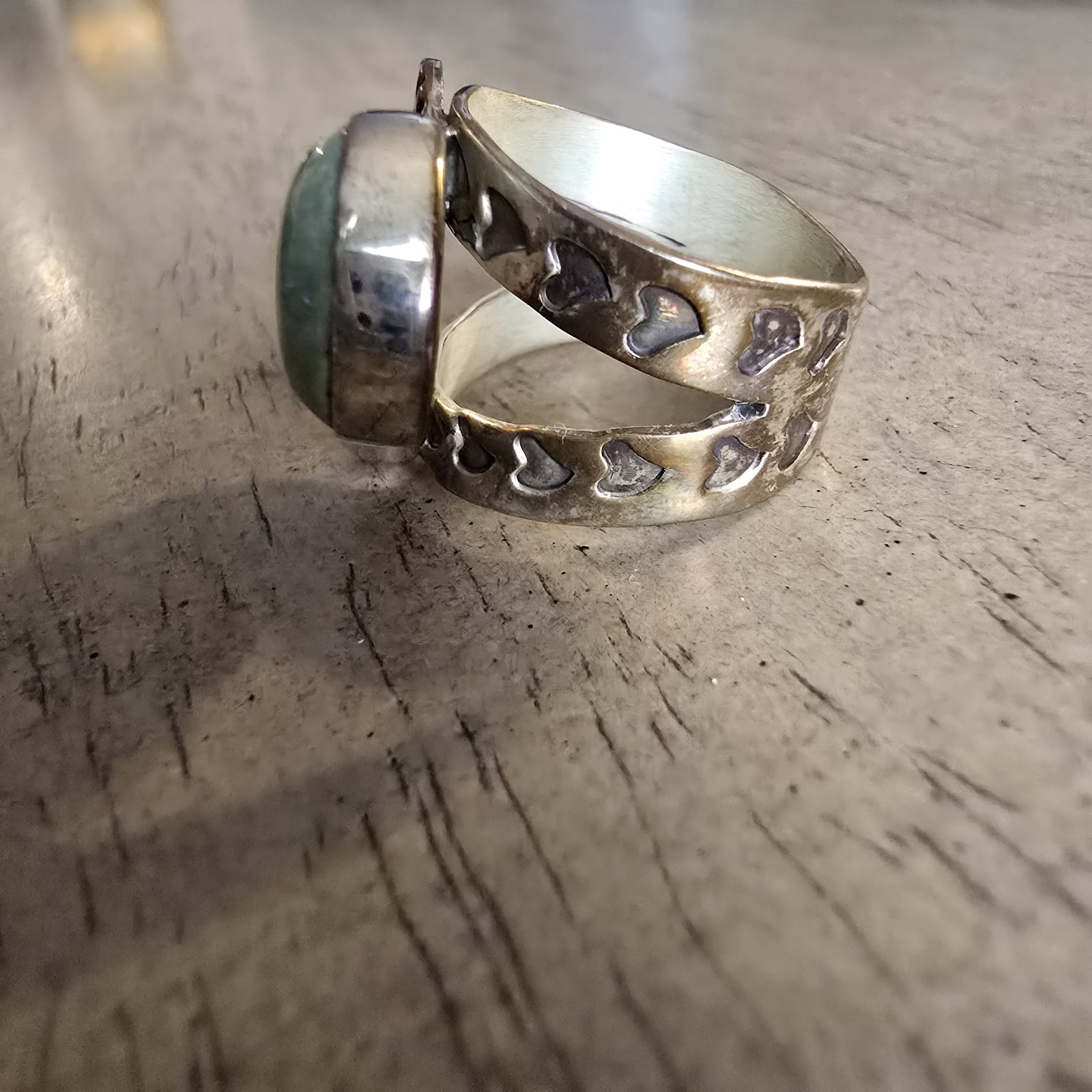 VINTAGE RING Jay King Desert Rose Sterling 2-Tone Turquoise Heart /Size 6 1/2