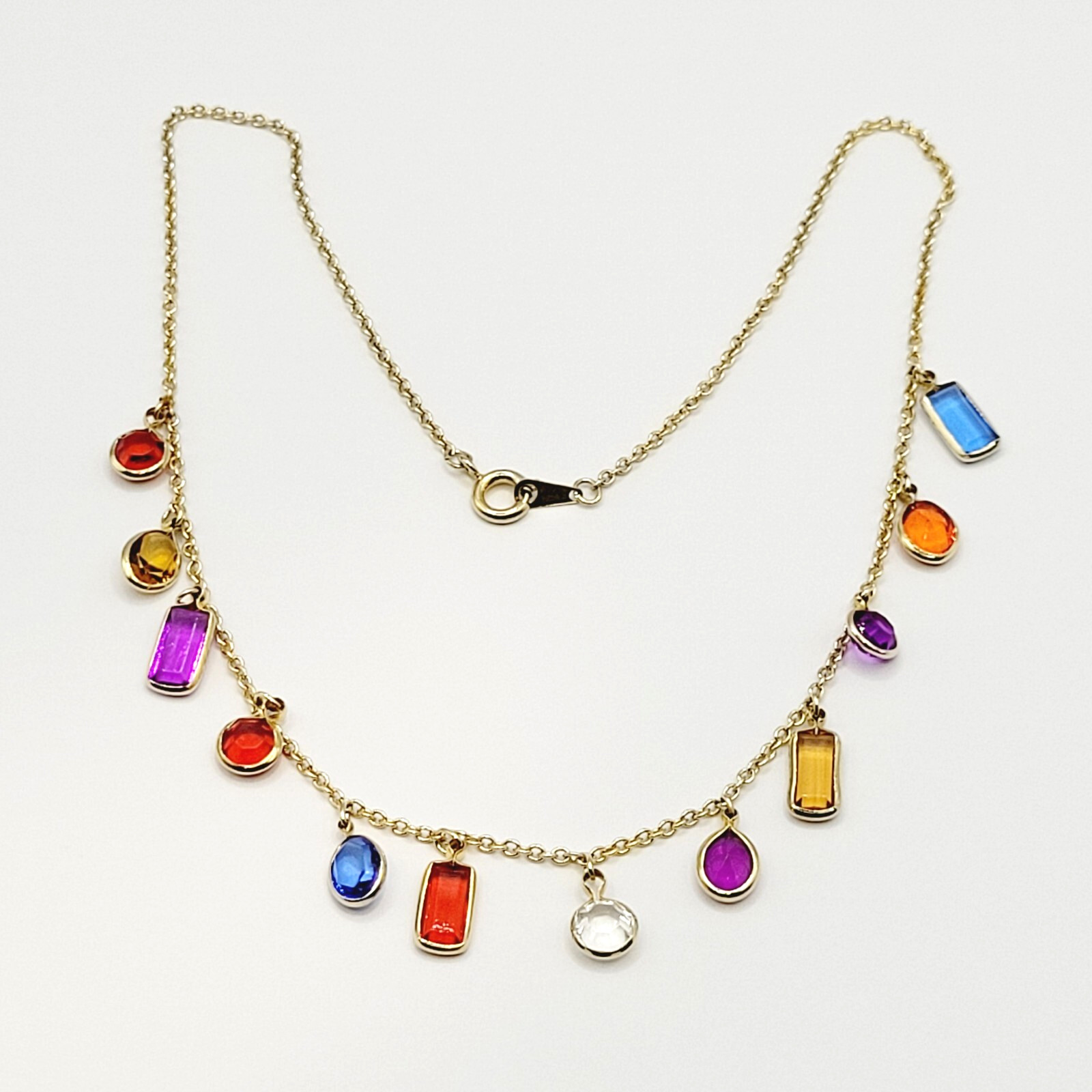 Rainbow Colors Acrylic Charm Station Bead Gold Tone Vintage 1980s Necklace Korea