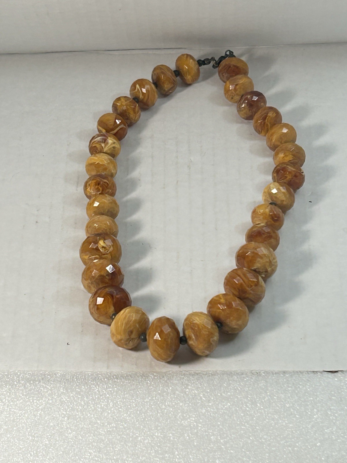Vintage Avon Rock Style Carved Beaded Necklace Lobster Clasp Brown Earthtones