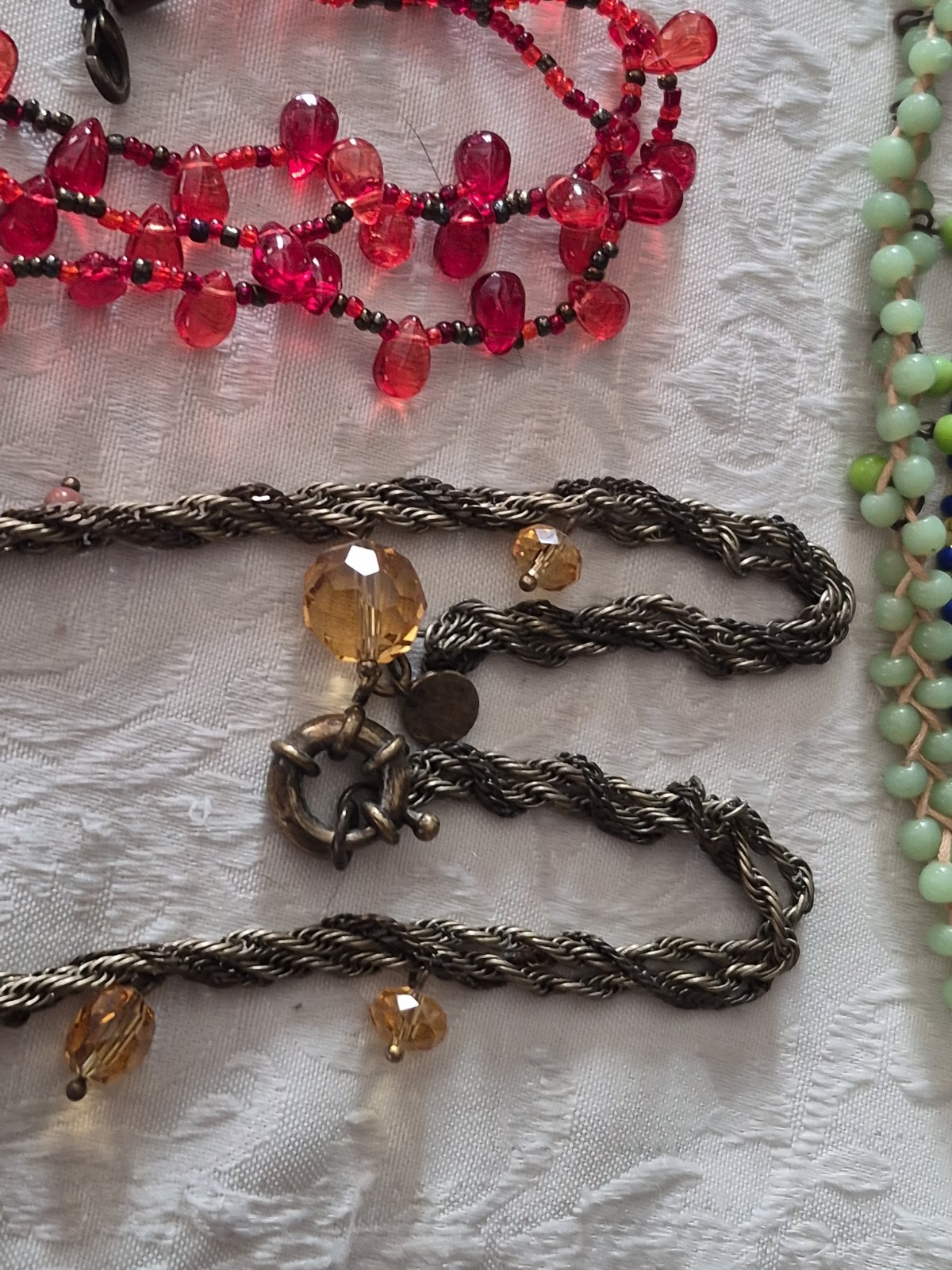 Vintage Crystal Glass Stone Bead Jewelry Lot Abalone Millefiori Necklace Earring