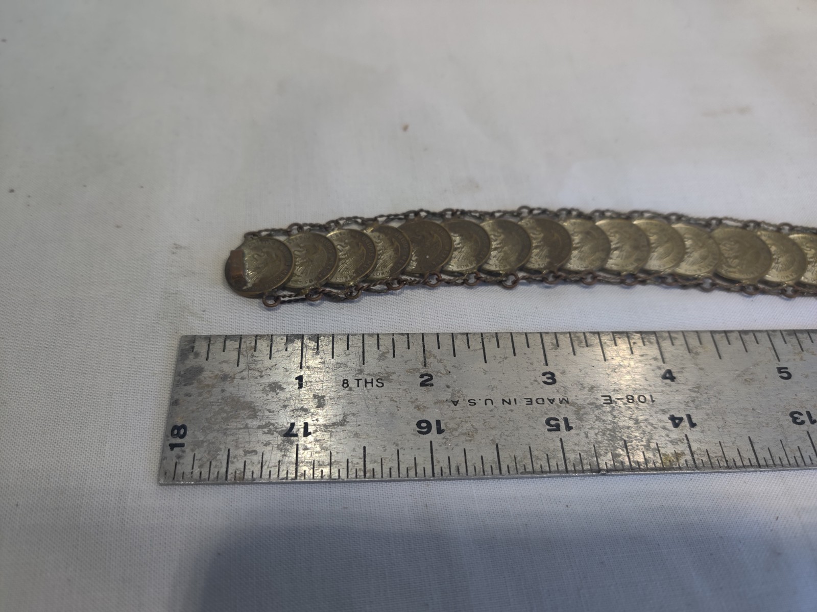 Bracelet, 1956 Mexican 1 Centavo coin is Hand crafted from brass Coins