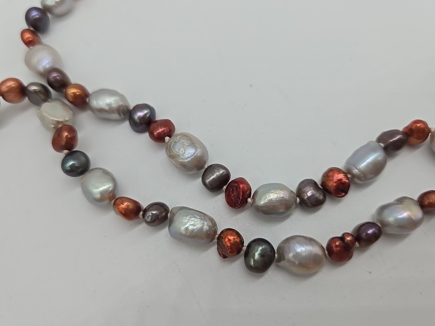 Vintage Multi Color Baroque Pearl Iridescent Shiny Statement Necklace Long 28”