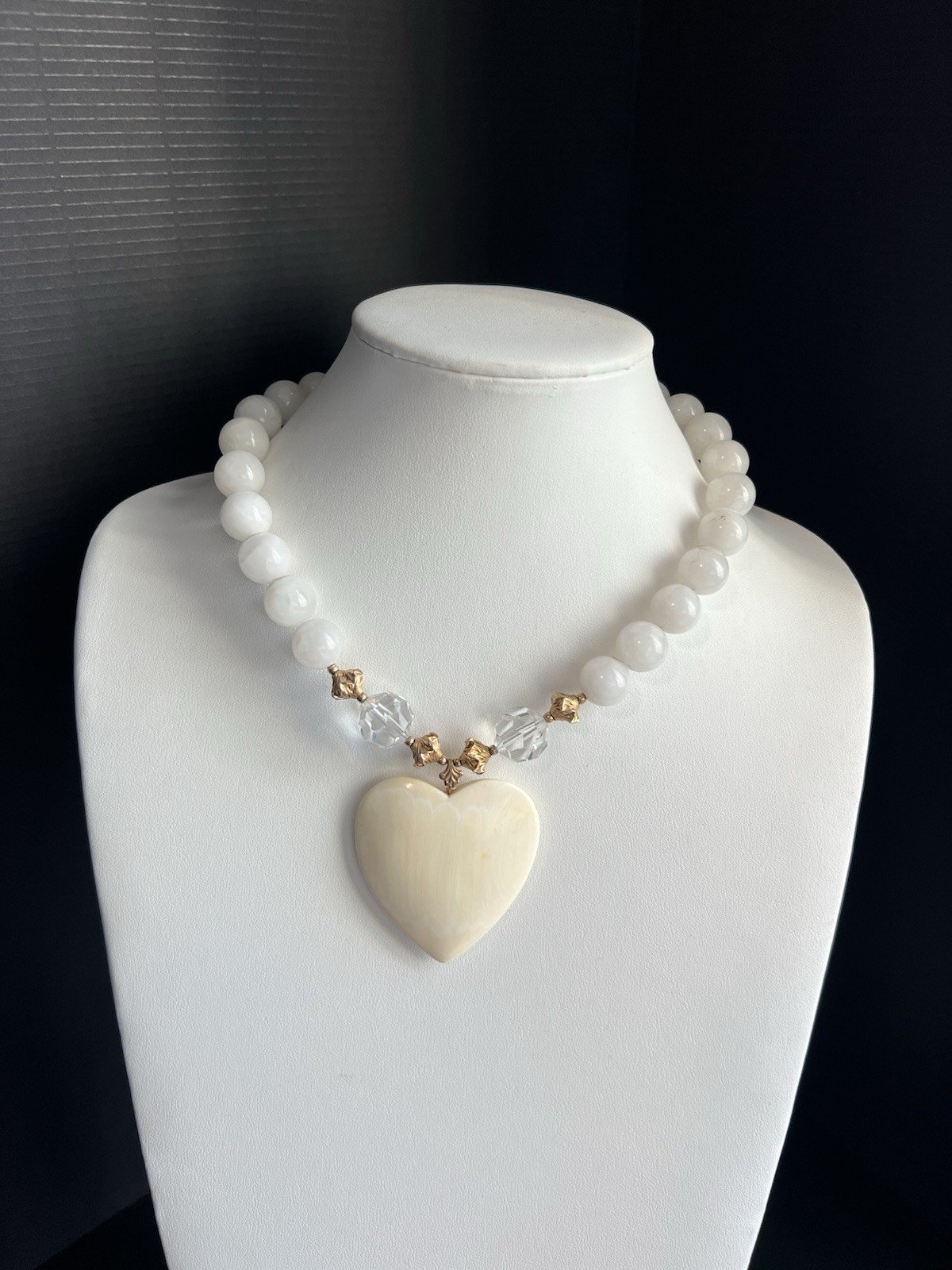 Vintage Collar Necklace White Stone Gemstone Heart Chunky 18” NOS RO-DO Saks AC