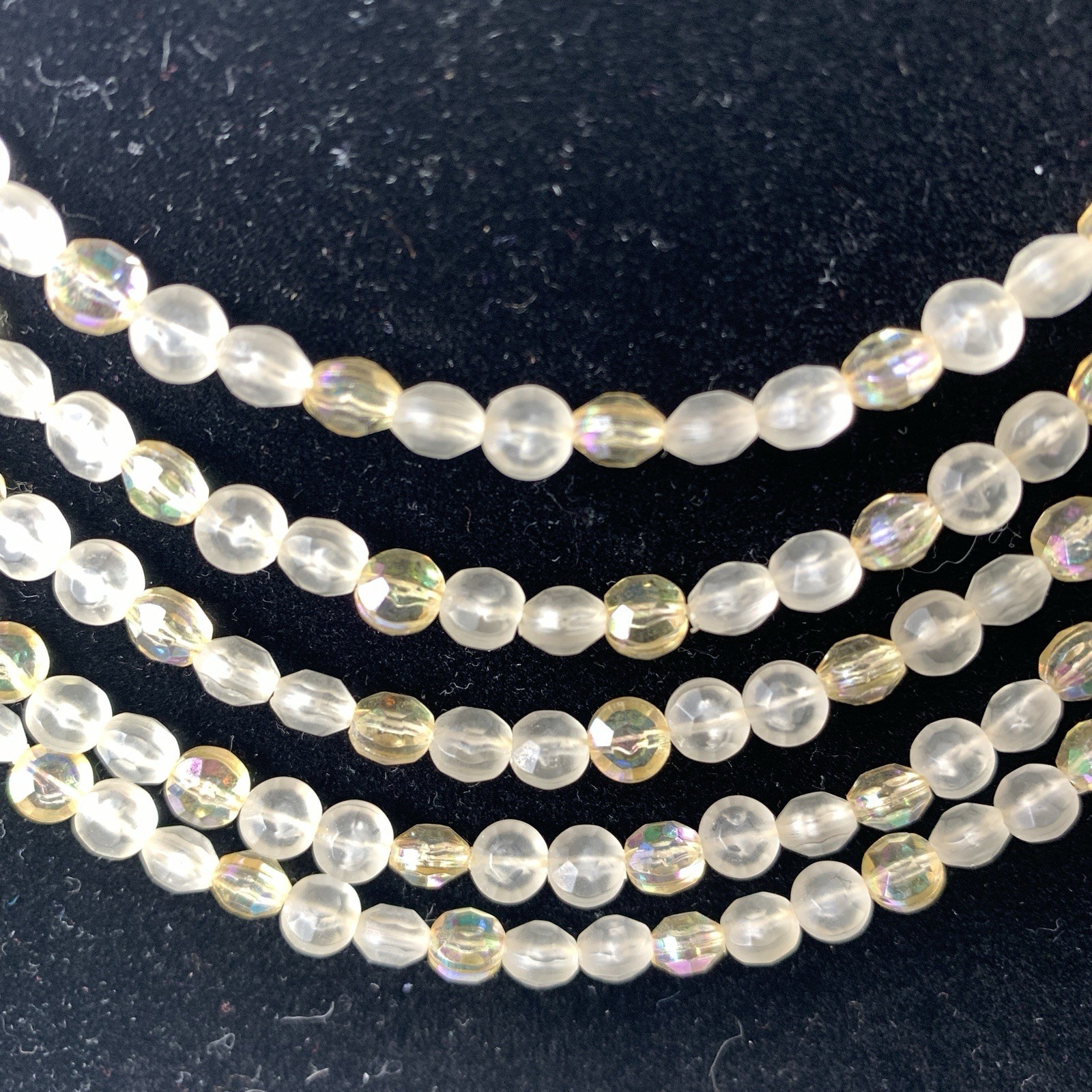 Vintage Germany Multi Strand Acrylic AB Bead Necklace Bib Fringe Choker