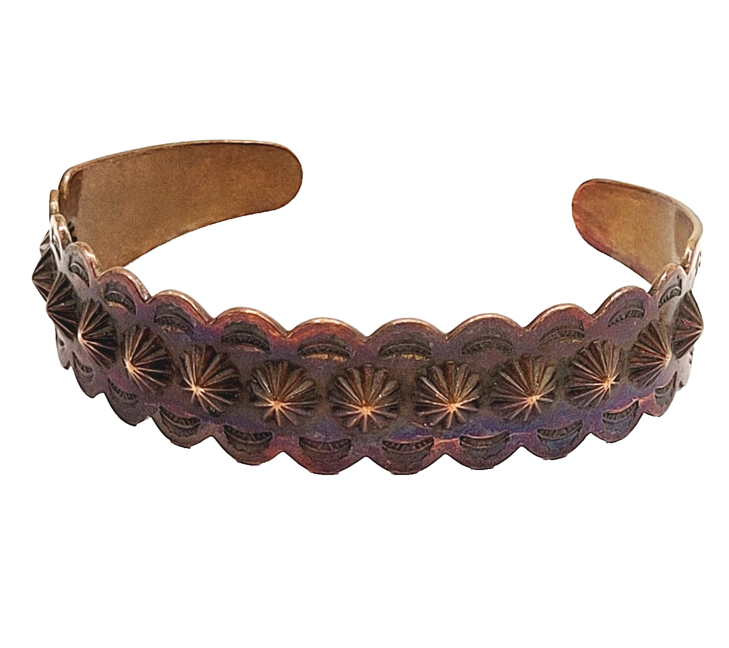 Copper Southwestern Concho Repousse Arrow Engraved Design SMALL Cuff Bracelet