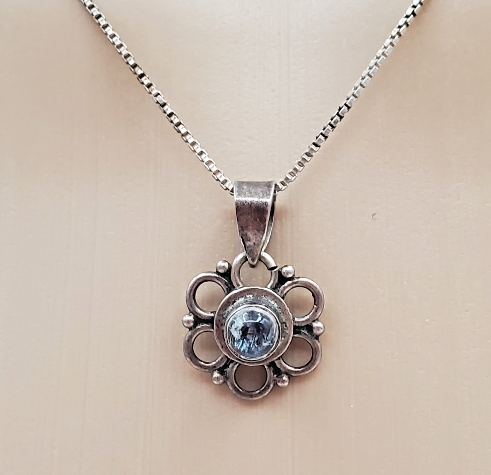 VTG 925 Flower of Life Hippie Pendant Necklace 16in Sterling Silver 4gtw Italy