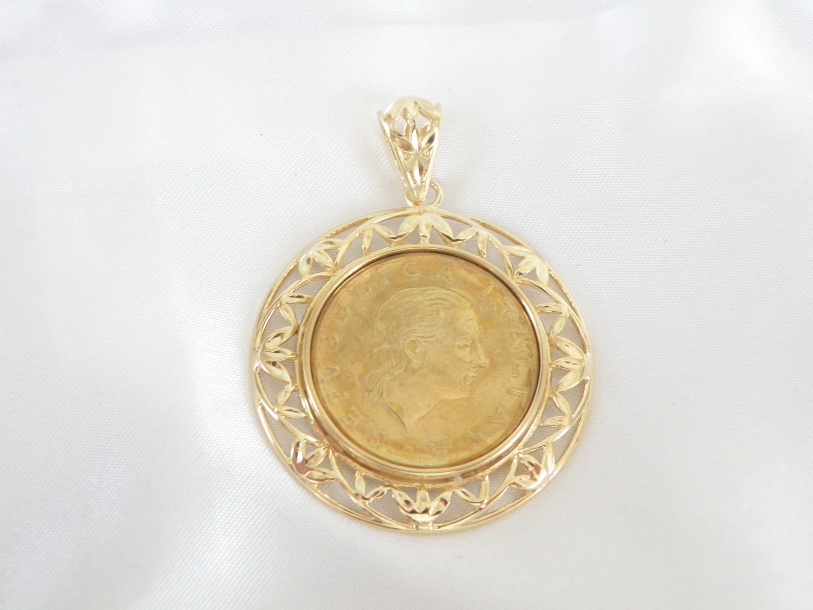 Large Itaor Italy Sterling Silver 925 Gold Vermeil Lire Italian Coin Pendant