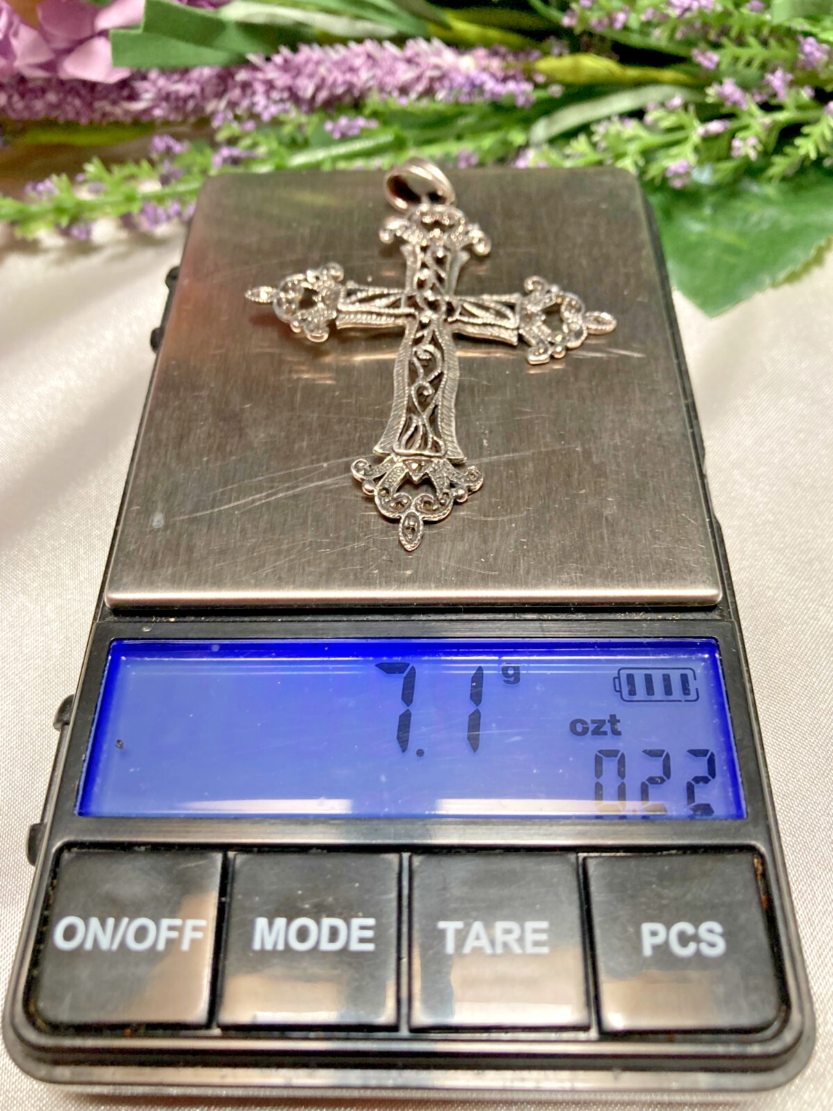 Vintage Filigree Fine 925 Sterling Silver Marcasite Pendant Religious Cross