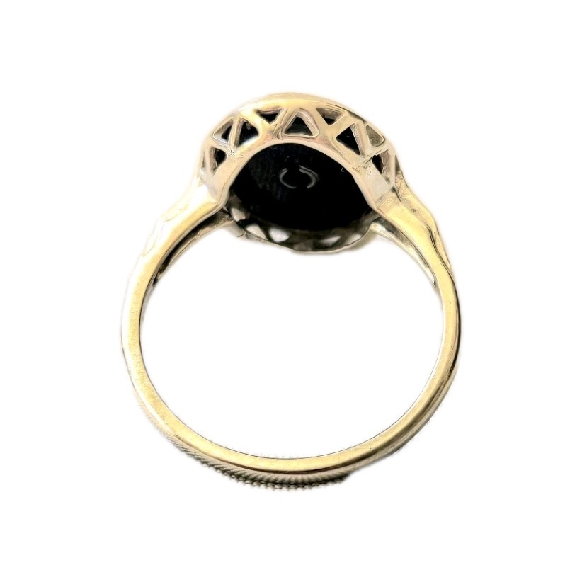 Vintage BDA 10k White Onyx Diamond Ring Sz 5.75 – 2.11 Grams