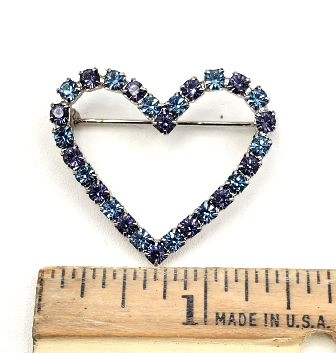 Vintage Purple and Blue Rhinestone Heart Pin